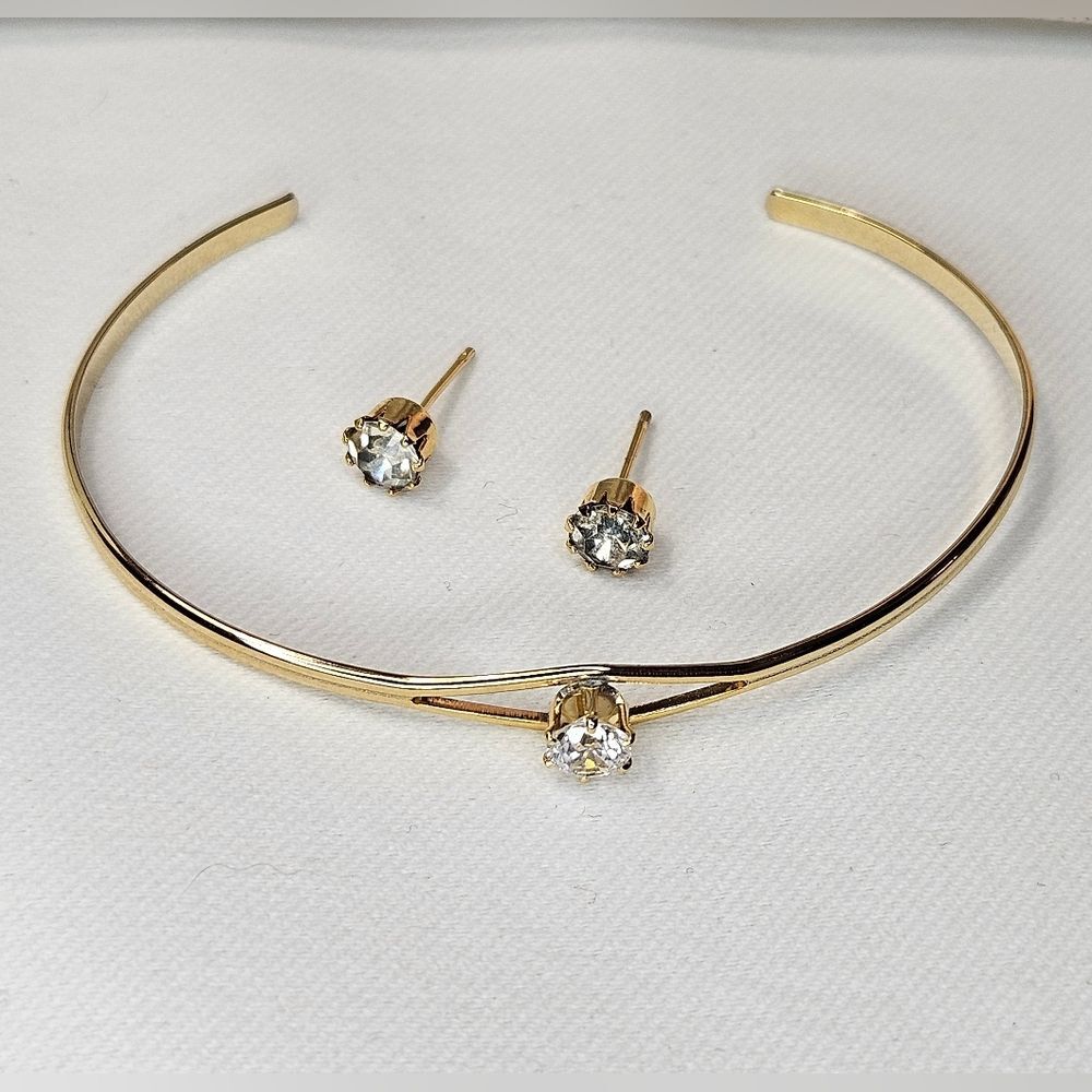 Earrings and Bracelet, gold, rhinestone